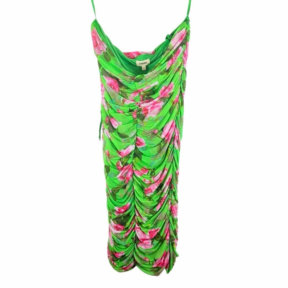 NWT L'Agence Caprice Midi Dress - Green Multi Large Santa Fe Rose / 12 - Picture 3 of 9